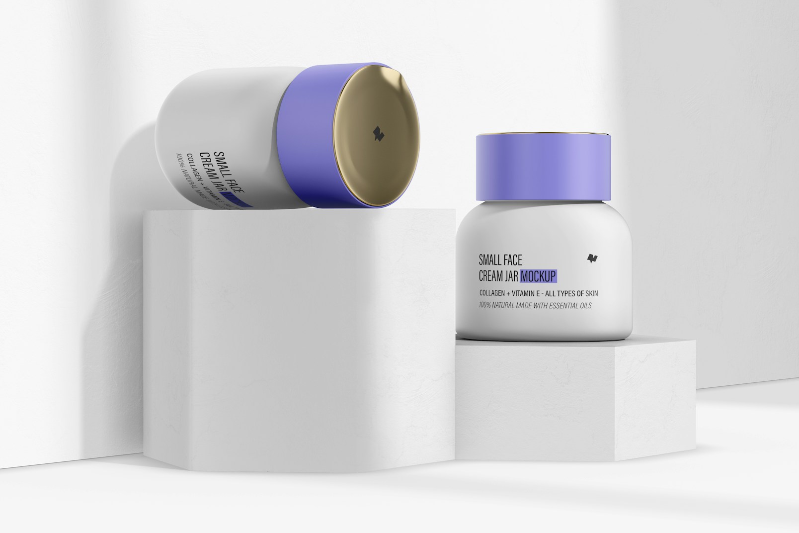 Small Face Cream Jars Mockup, Standing and Dropped