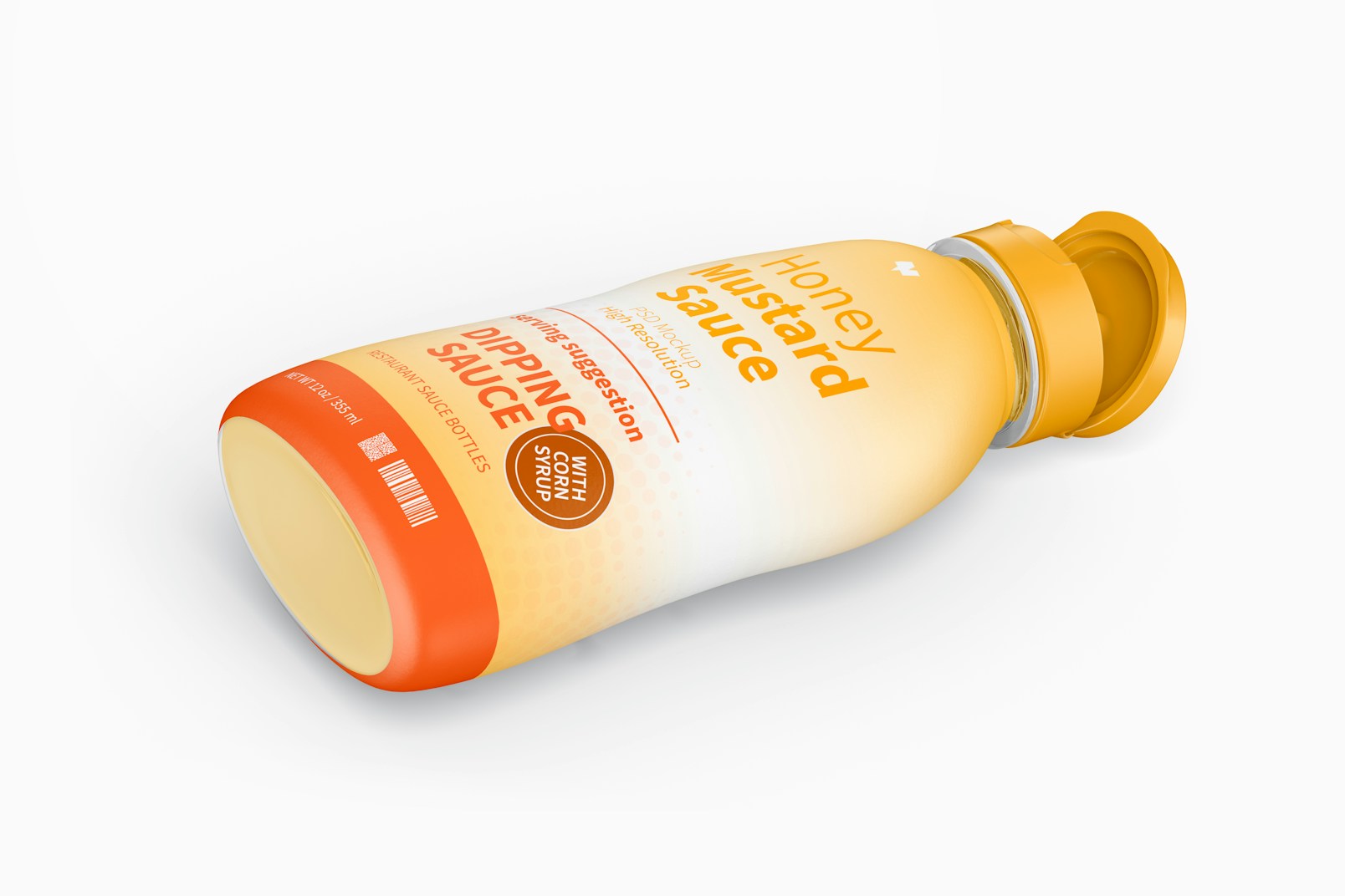 12 oz Honey Mustard Sauce Bottle Mockup, Isometric View