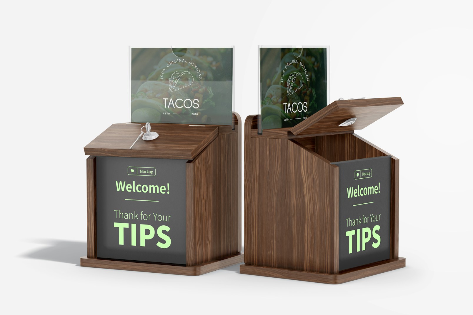 Restaurant Tip Box Mockup, Opened and Closed