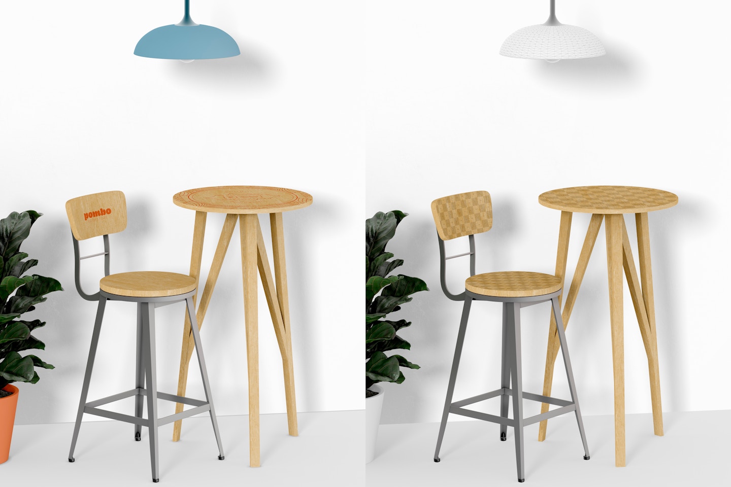 Long Wooden Table Mockup, with Stool