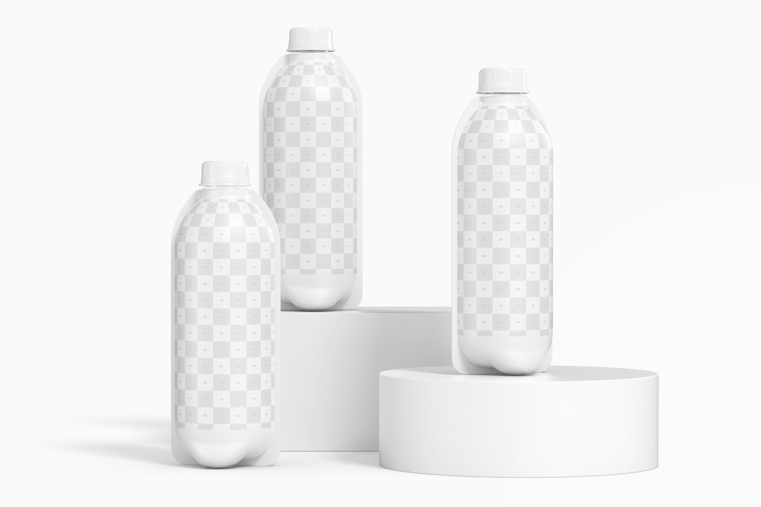 Paper Water Bottles Mockup, on Podiums