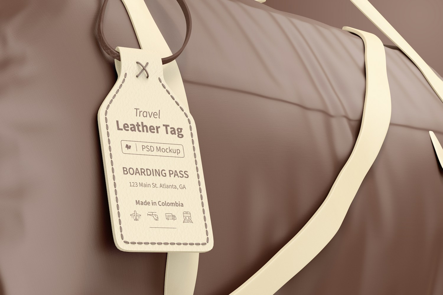 Travel Leather Tag Mockup, Close Up