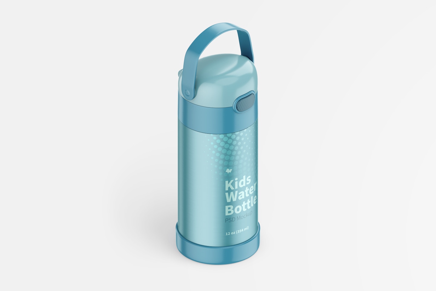 12 oz Kids Water Bottle Mockup, Isometric Right View