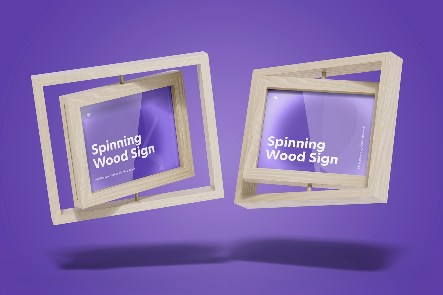 Spinning Wood Frame Signs Mockup, Floating