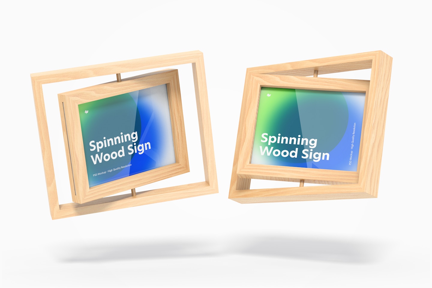 Spinning Wood Frame Signs Mockup, Floating