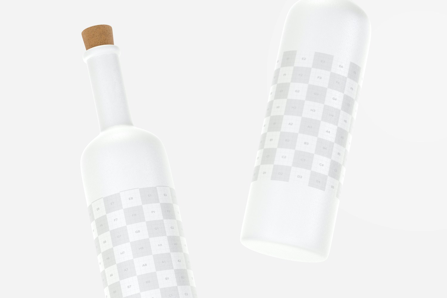 Long Neck Ceramic Bottles with Cork Mockup, Floating