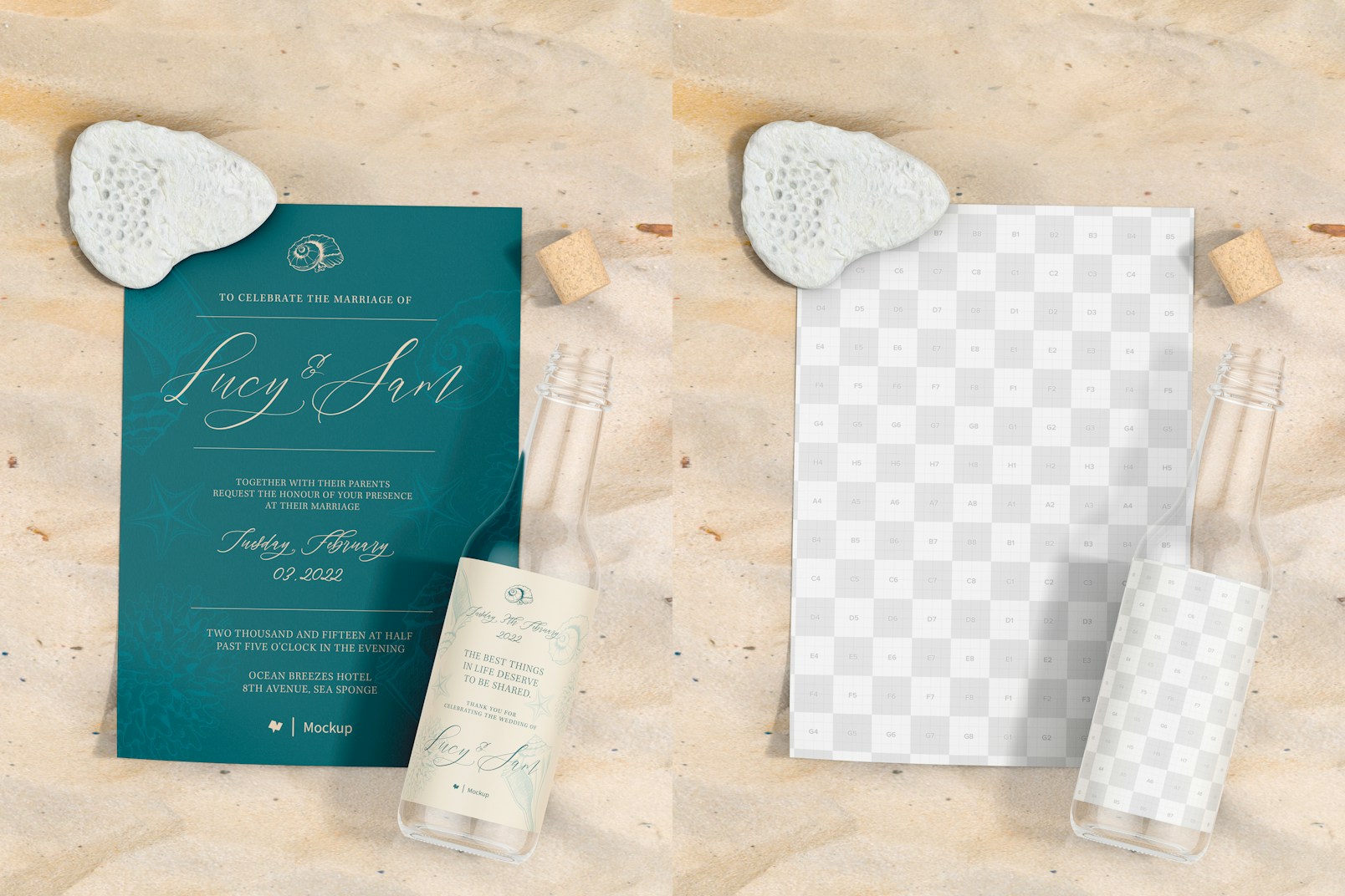 Wedding Invitation in a Bottle Mockup, Top View