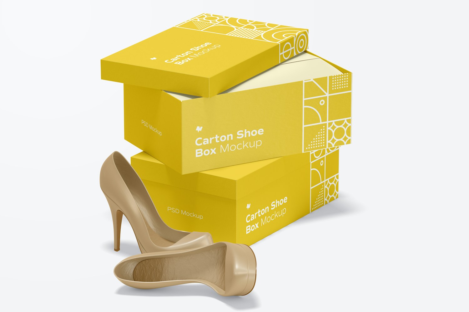 Carton Shoe Boxes Mockup, Stacked Carton Shoe Boxes Mockup, Stacked