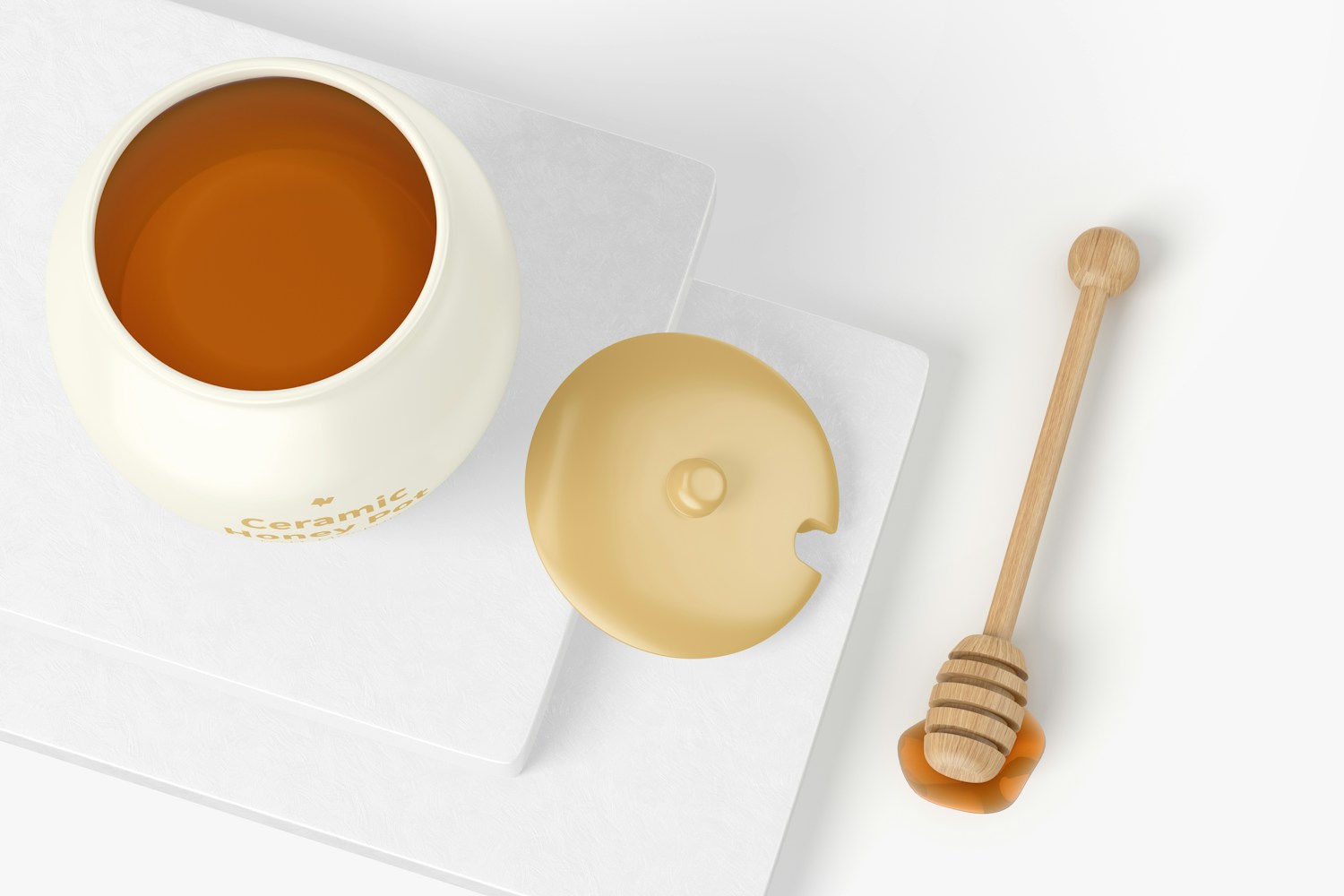 Ceramic Honey Pot Mockup, Opened Ceramic Honey Pot Mockup, Opened