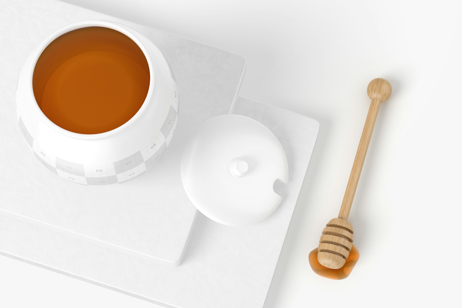 Ceramic Honey Pot Mockup, Opened Ceramic Honey Pot Mockup, Opened