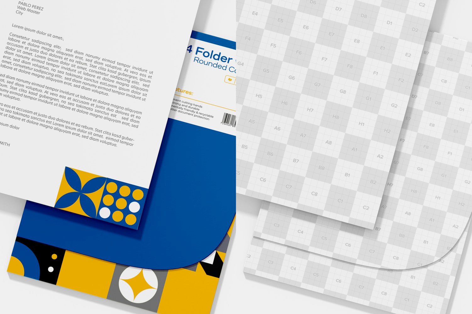 A4 Folders with Rounded Corners Mockup, Close Up A4 Folders with Rounded Corners Mockup, Close Up