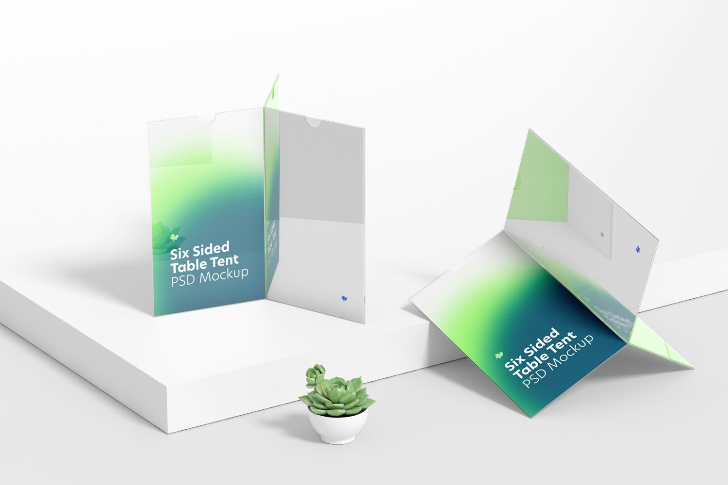 Six Sided Acrylic Table Tents Mockup, Perspective