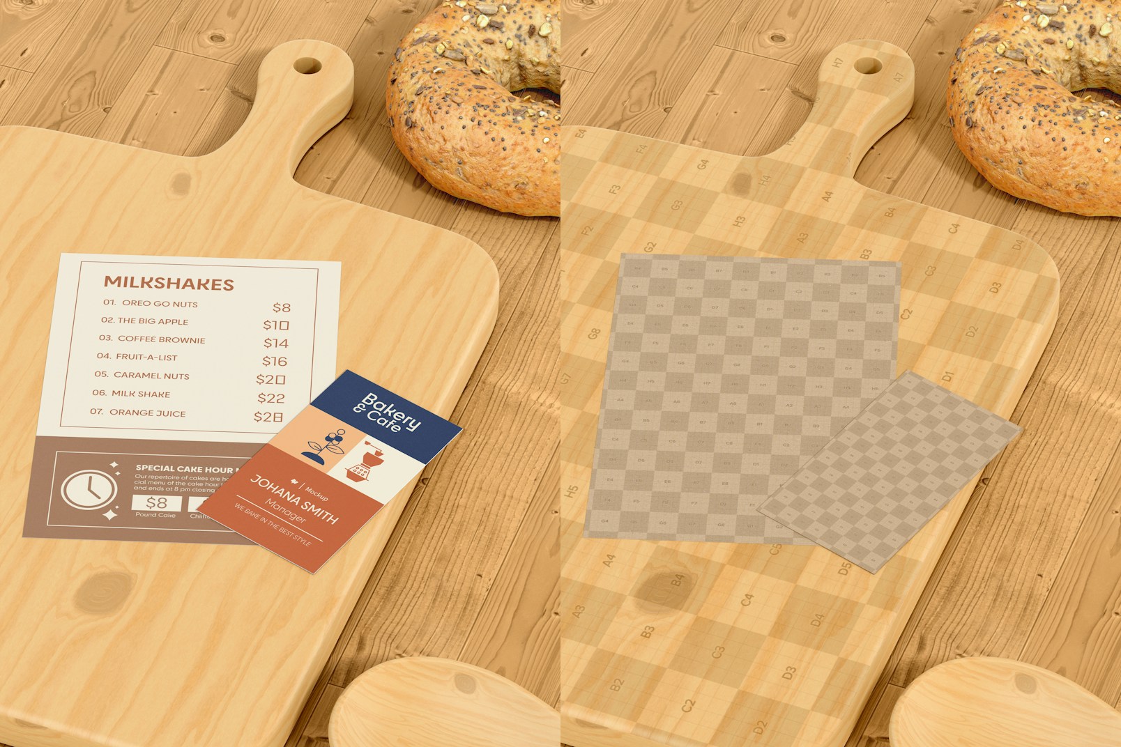 Bakery Presentation Cards Mockup, Right View
