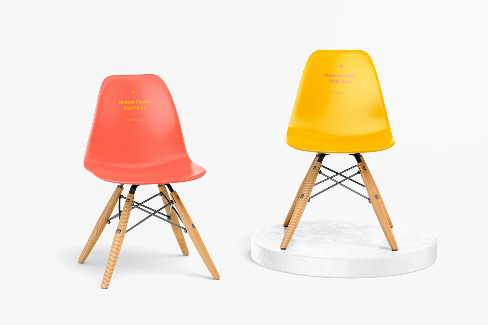 Modern Plastic Kids Chairs Mockup, Front View