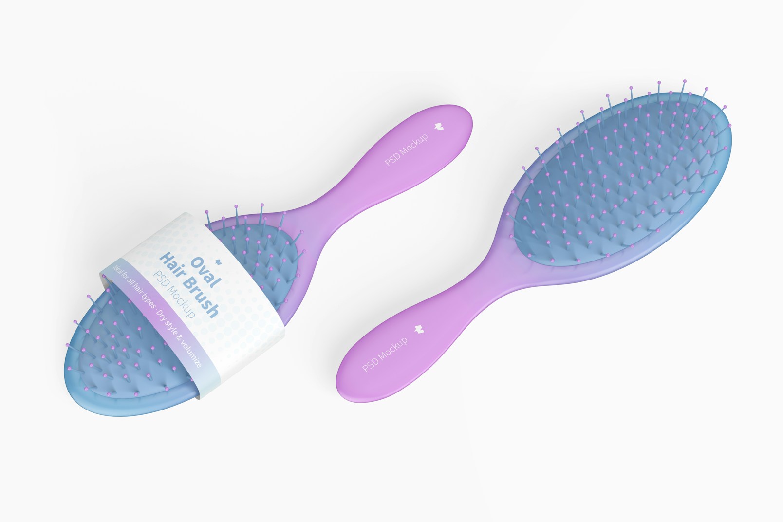 Oval Hair Brushes with Label Mockup, Top View