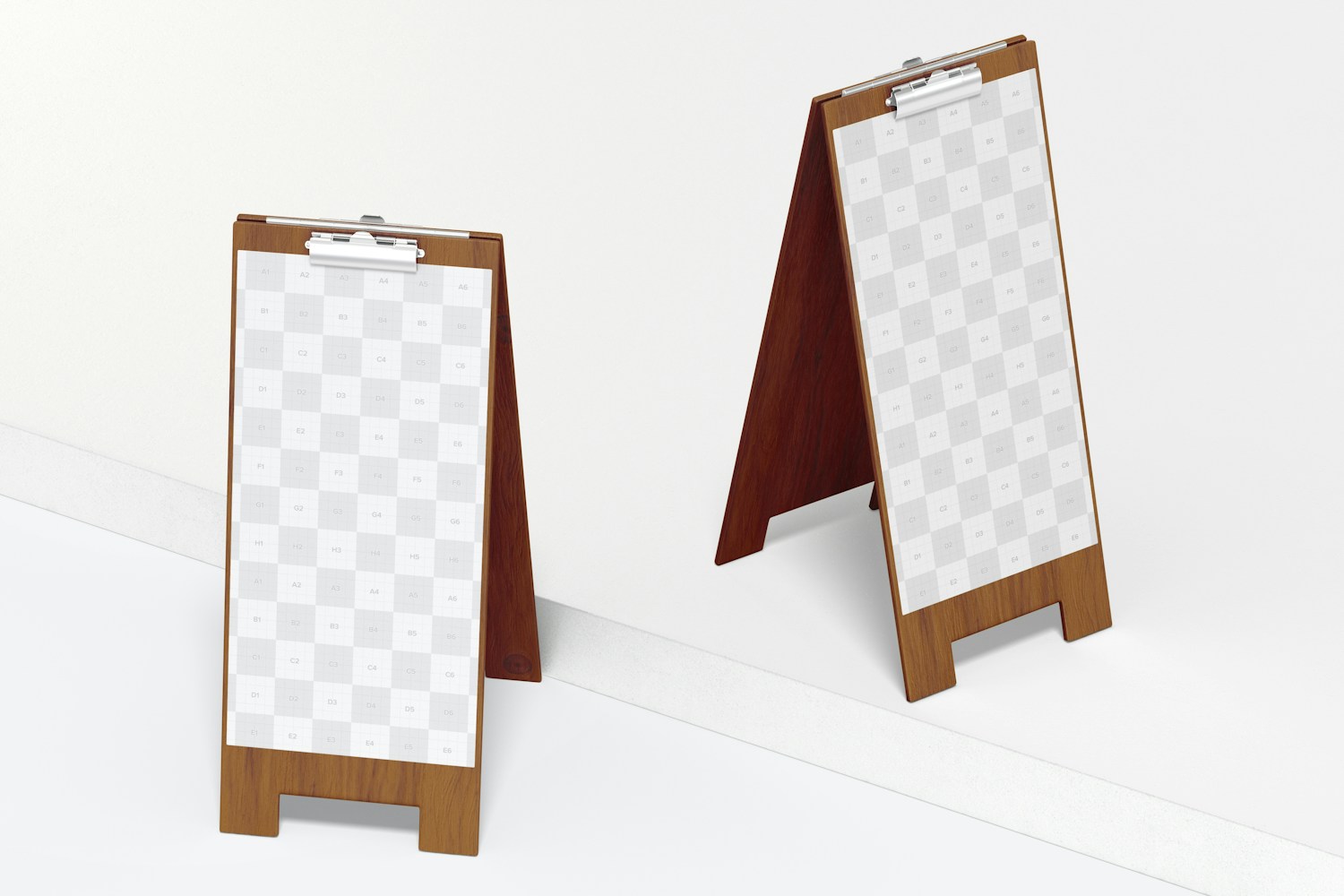 Wood Table Tents with Clip Mockup, Front View