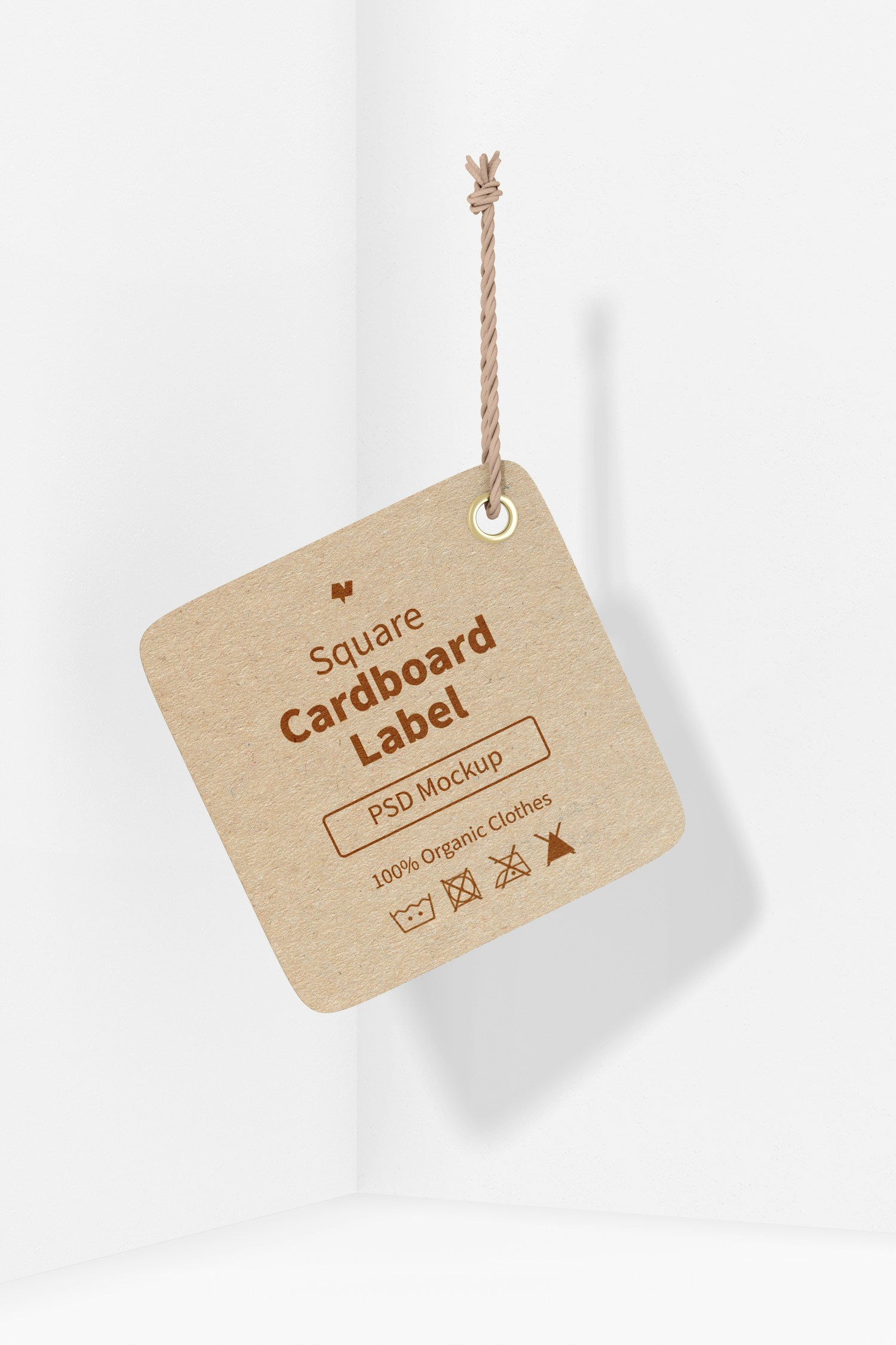 Square Cardboard Label with Rope Mockup, Hanging