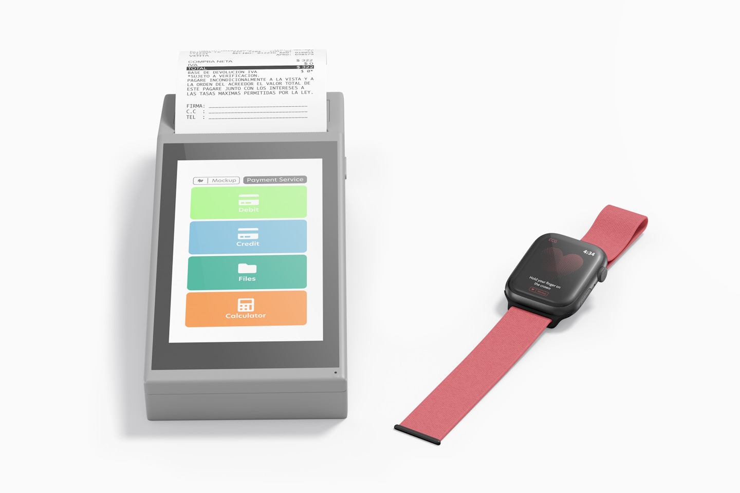 Smartwatch with Payment Device Mockup, Perspective View