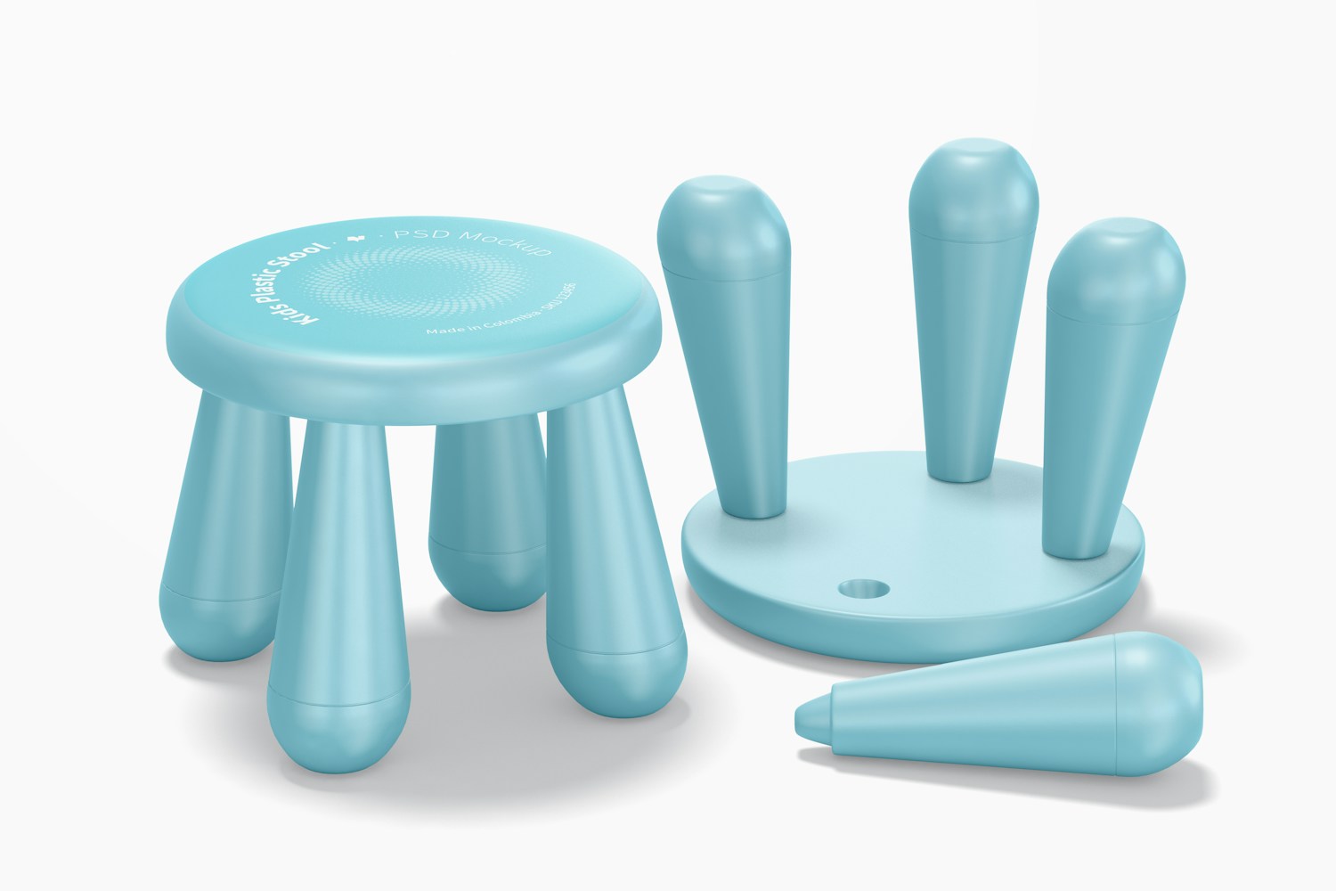 Kids Plastic Stool Mockup, Standing and Dropped 02