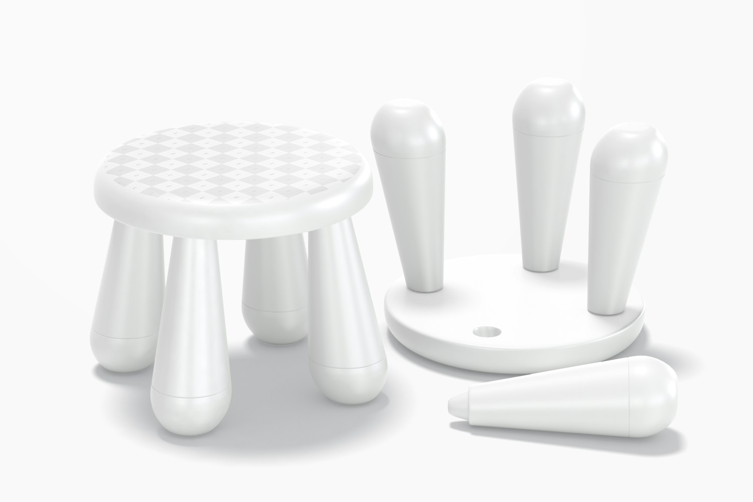 Kids Plastic Stool Mockup, Standing and Dropped 02