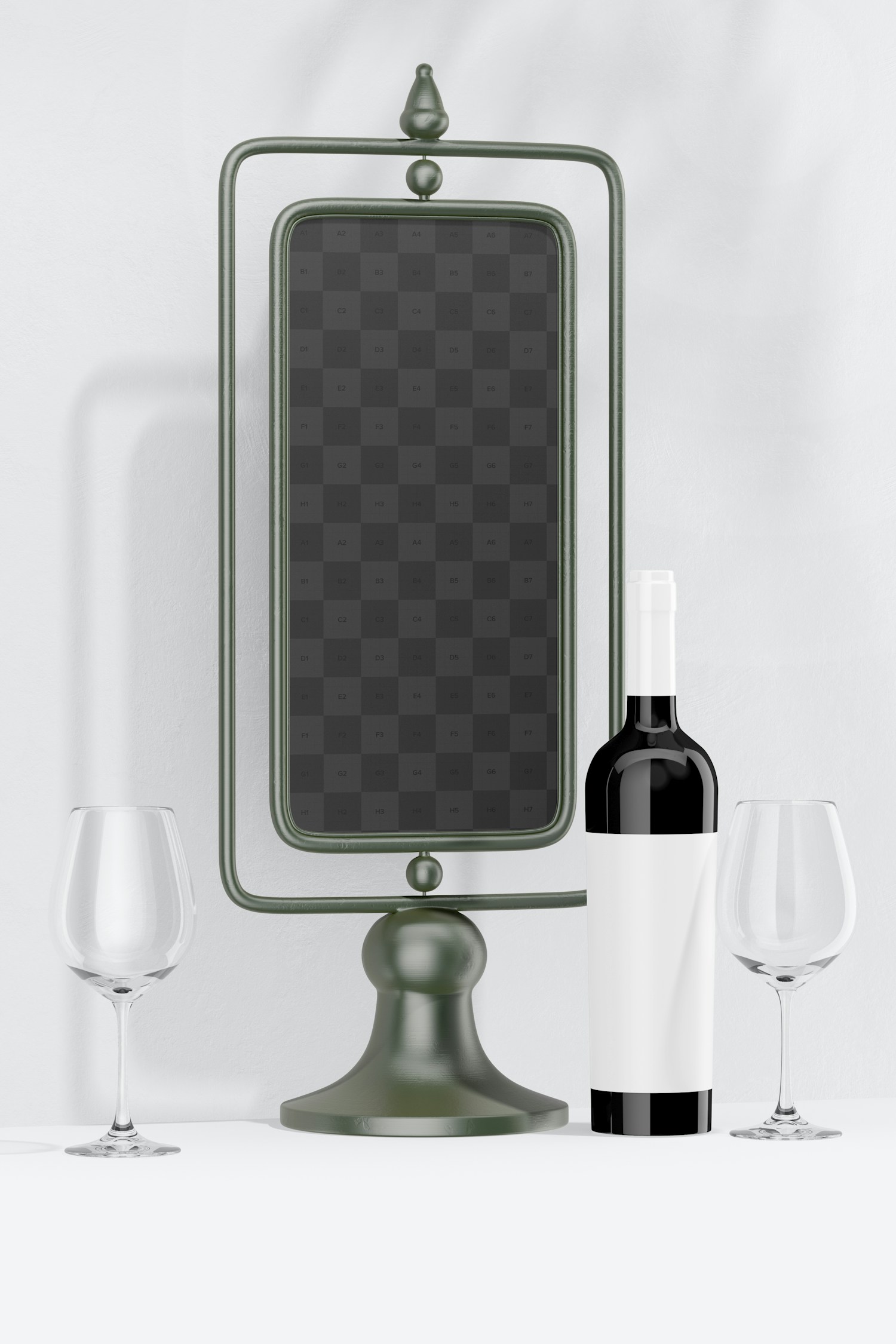 2 Sided Chalkboard on Stand with Wine Mockup