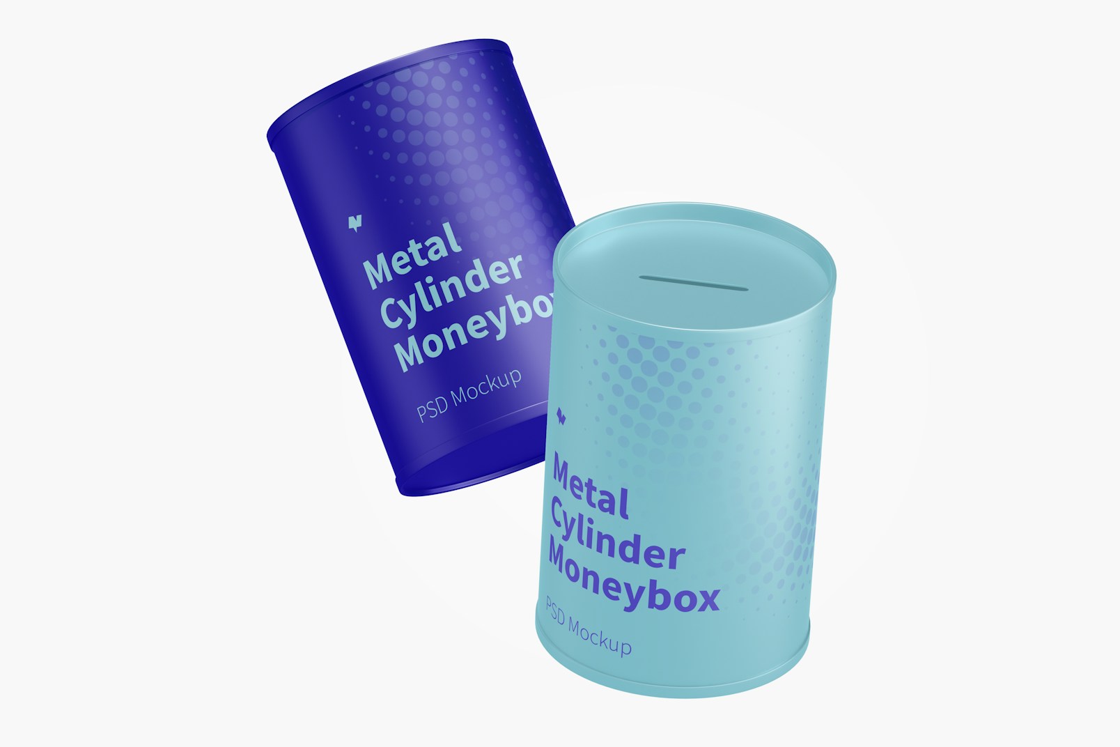 Metal Cylinder Moneybox Mockup, Floating