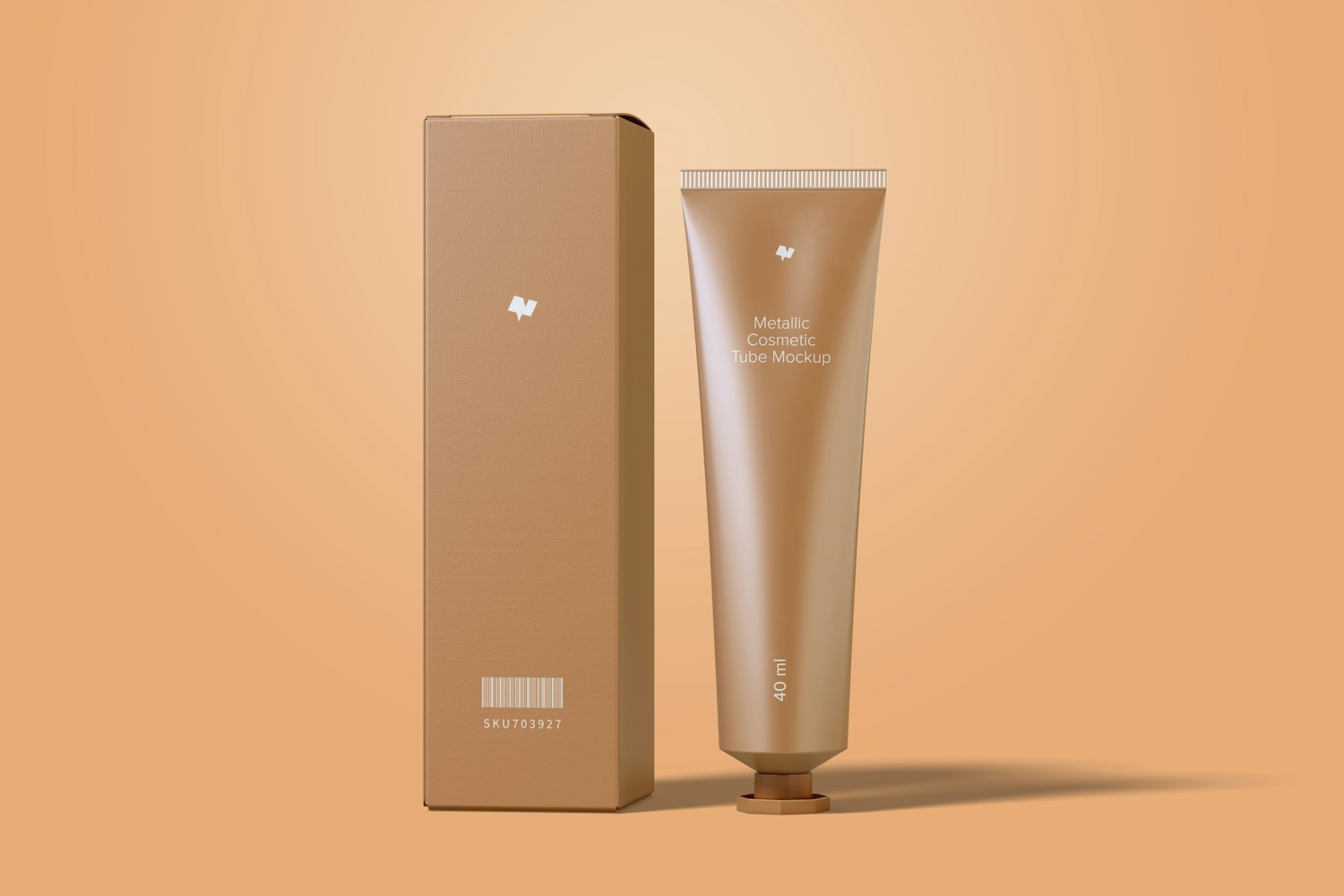 40 ml Metallic Cosmetic Tube with Box Mockup, Front View