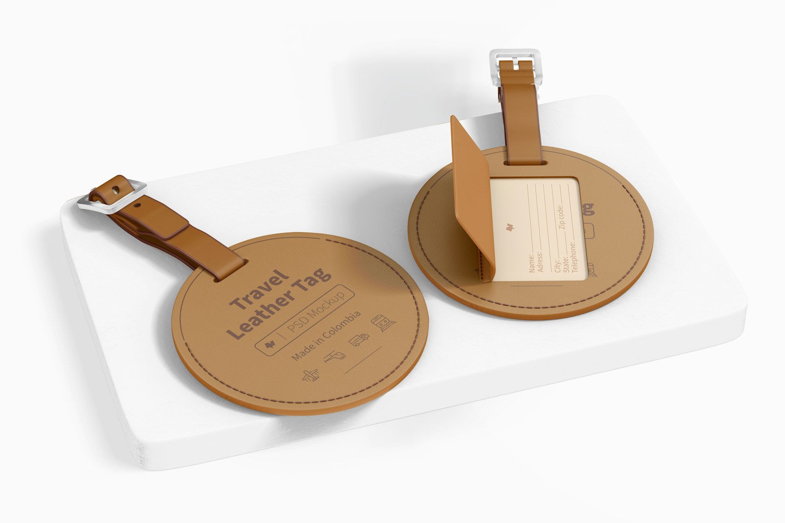 Round Travel Leather Tags Mockup