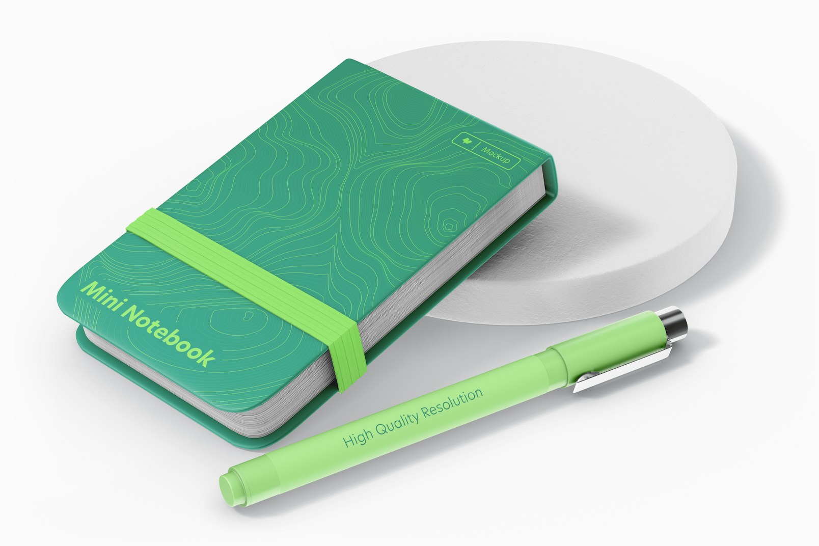 Mini Notebook with Elastic Band Mockup, Leaned