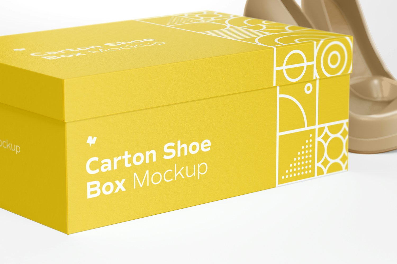 Carton Shoe Box Mockup, Close-Up