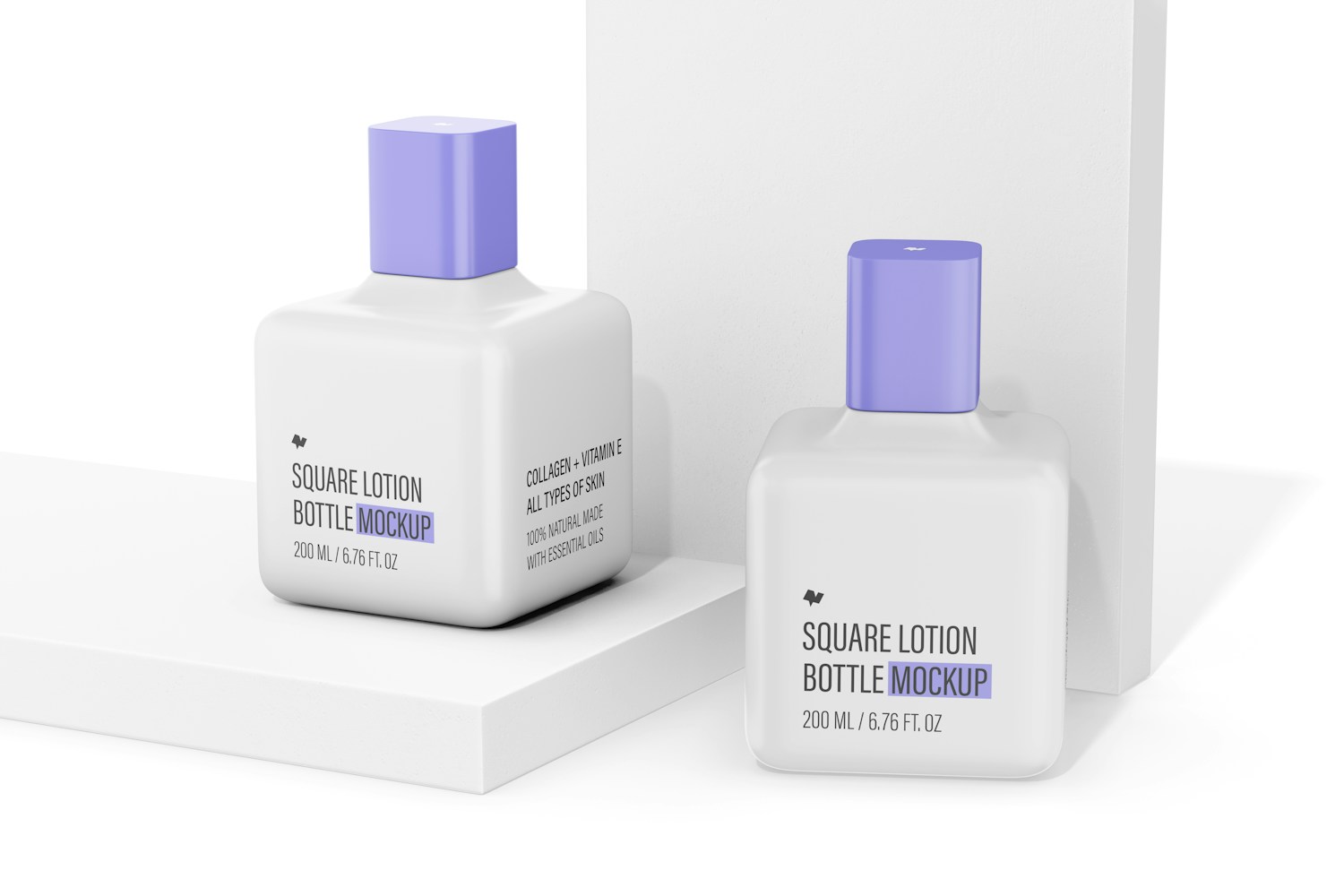 200 ml Square Lotion Bottles Mockup, Front and Side View