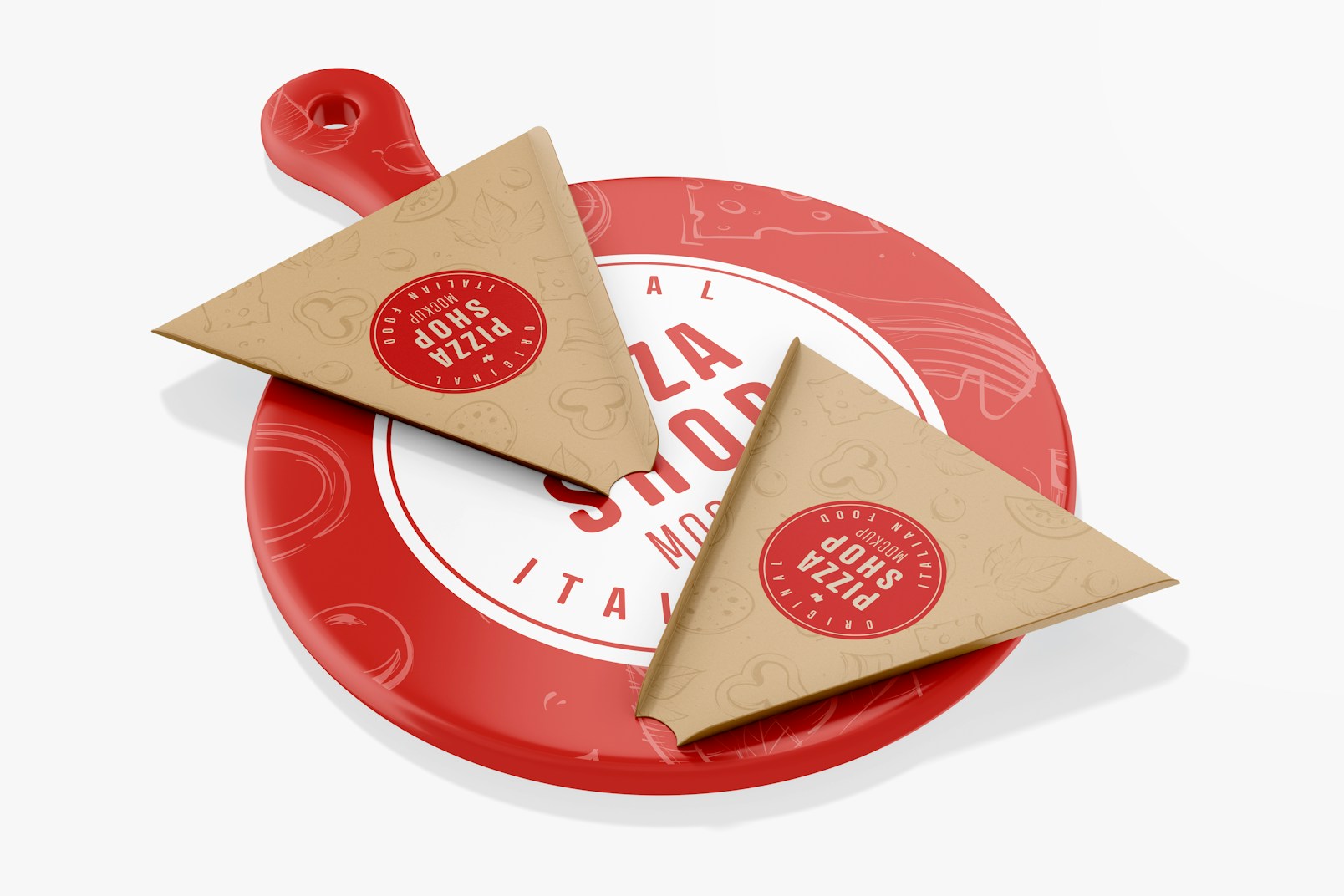 Pizza Slice Paper Plates Mockup, on Tray
