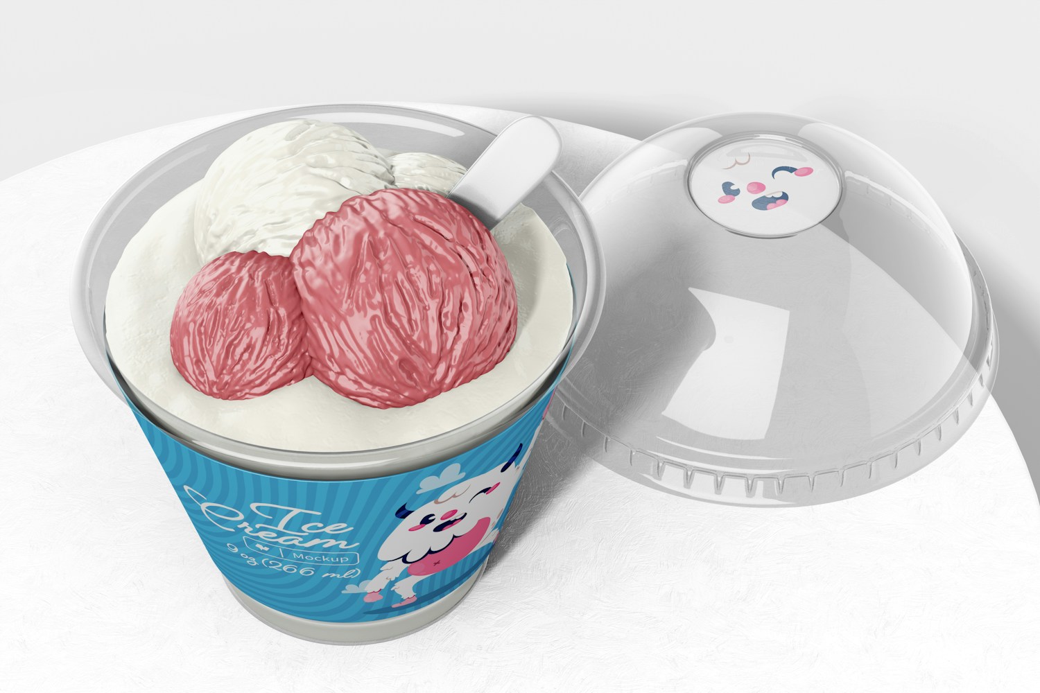9 oz Ice Cream Cup with Lid Mockup, Top View