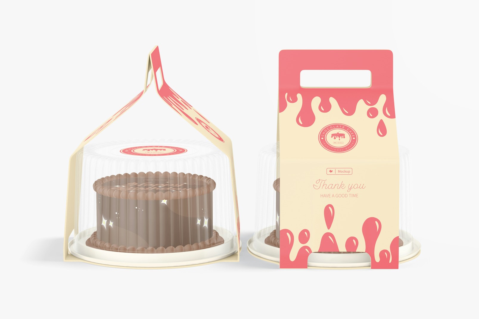Portable Cake Packaging Mockup, Front and Side View