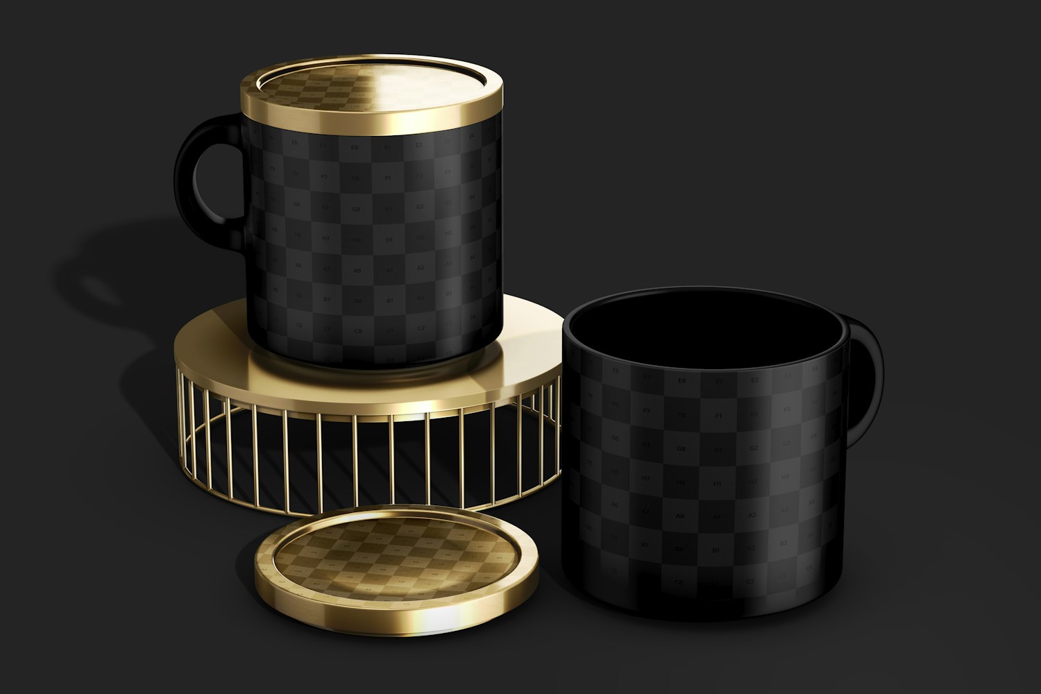 Luxury Ceramic Mugs With Lid Mockup, Front View