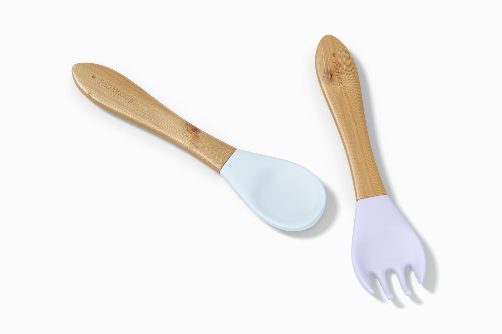 Wooden Spoon and Fork Mockup, Perspective