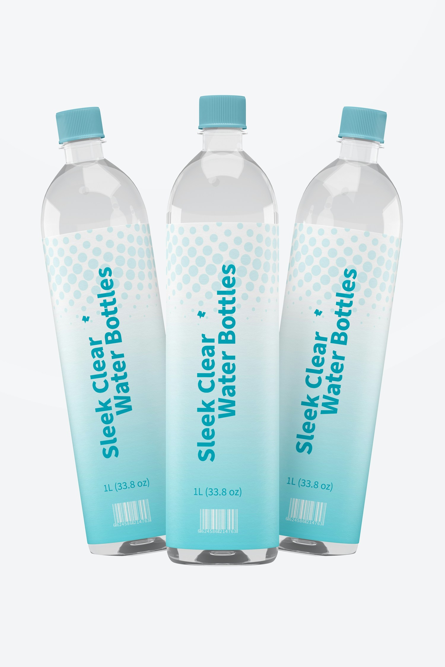 1L Sleek Clear Water Bottles Mockup