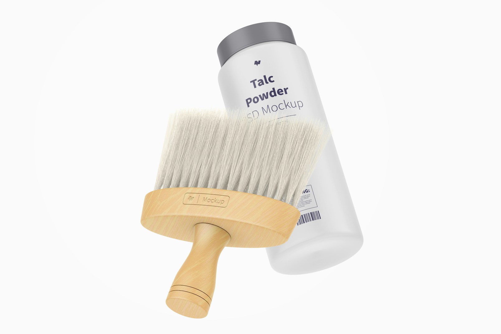 Barber Neck Duster Brush Mockup, with Powder Bottle