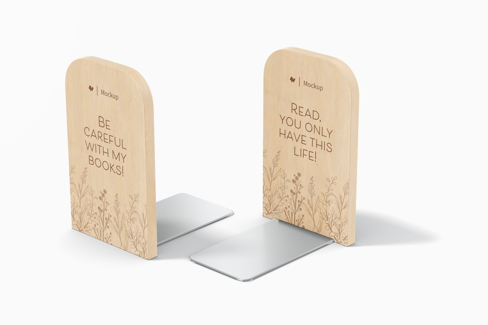 Wood Bookends Mockup, Right and Left View