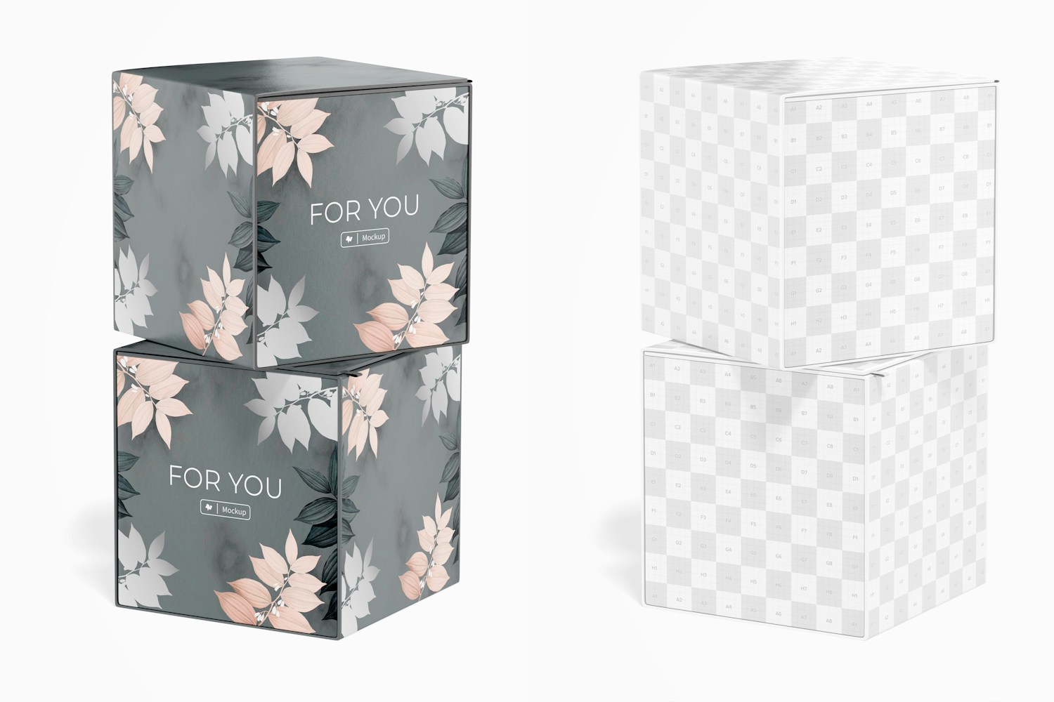 Square Magnetic Boxes Mockup, Stacked