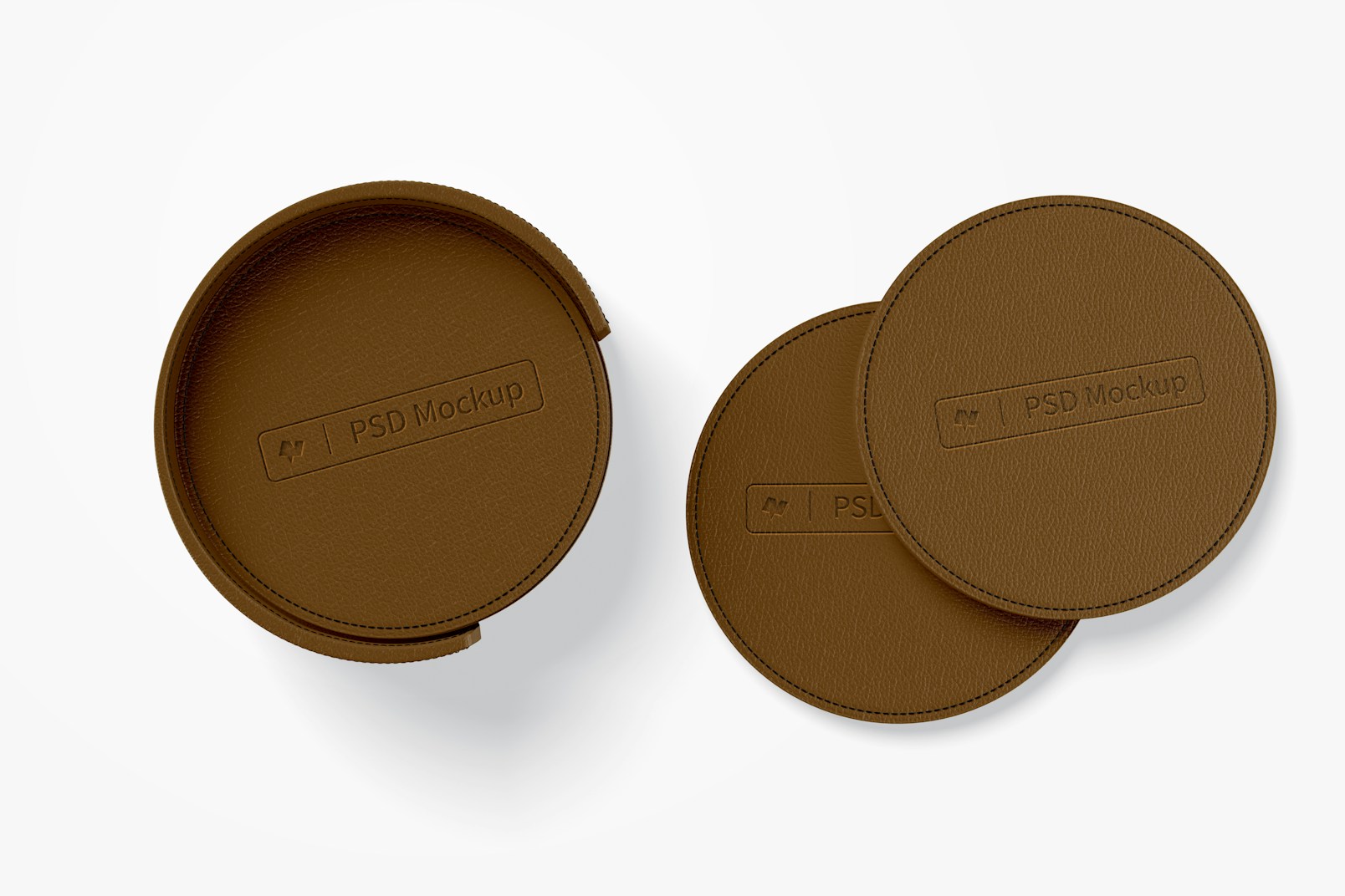 Round Leather Coaster Mockup, Top View