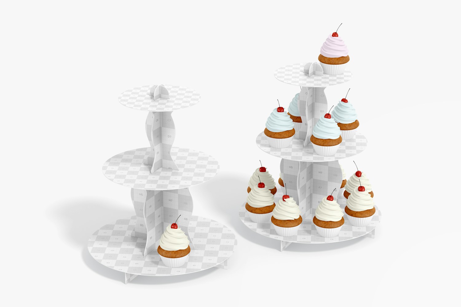 3-Tier Cardboard Cupcake Stands Mockup