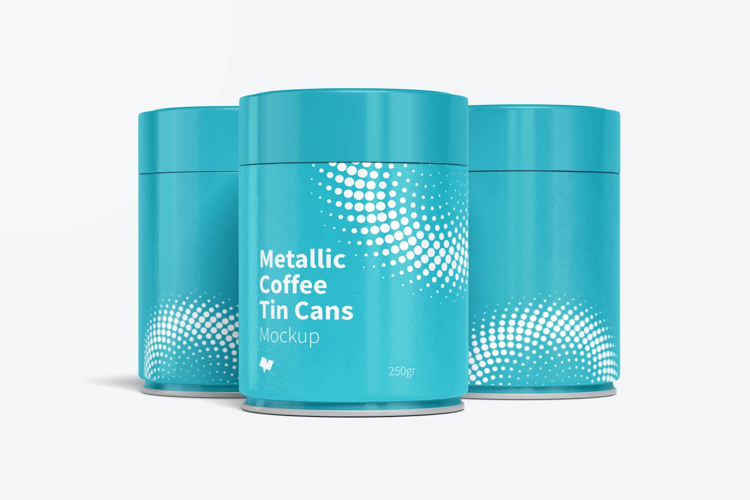 Metallic Coffee Tin Cans with Plastic Lids Mockup, Closed Set
