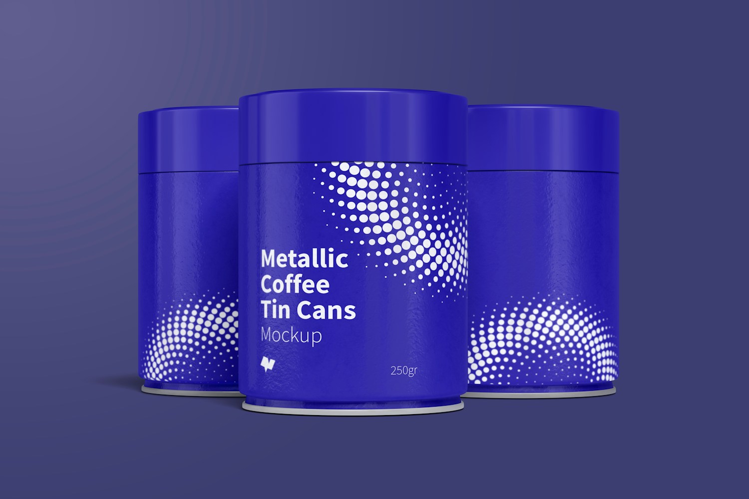 Metallic Coffee Tin Cans with Plastic Lids Mockup, Closed Set