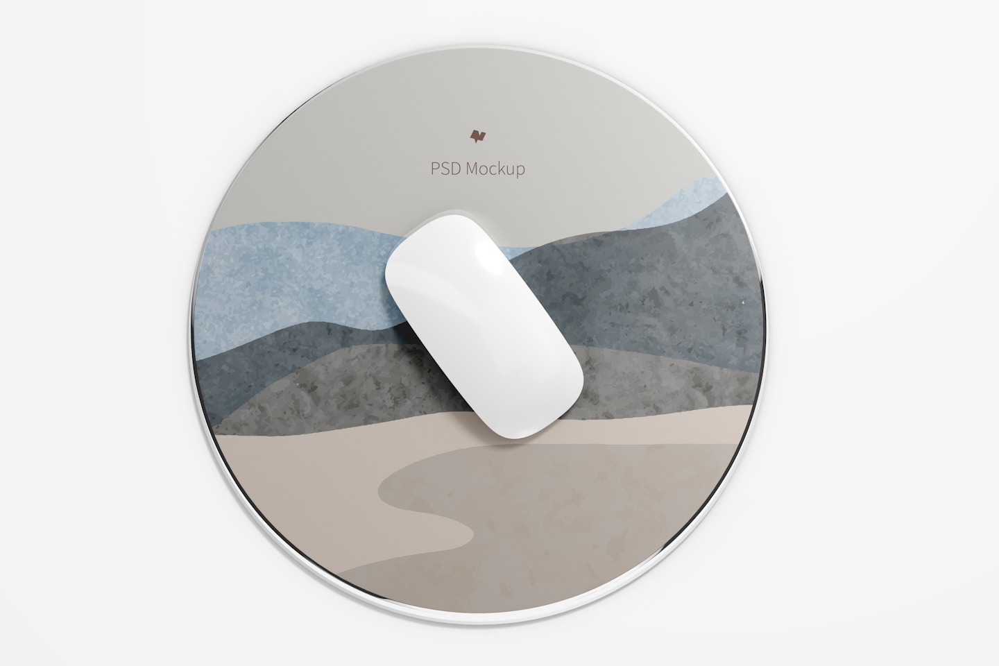 Round Aluminum Mouse Pad Mockup, Top View