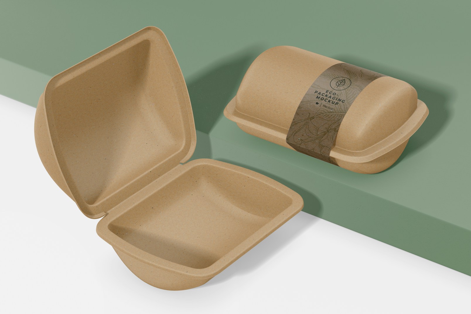 Small Biodegradable Food Packaging Mockup, Opened and Closed