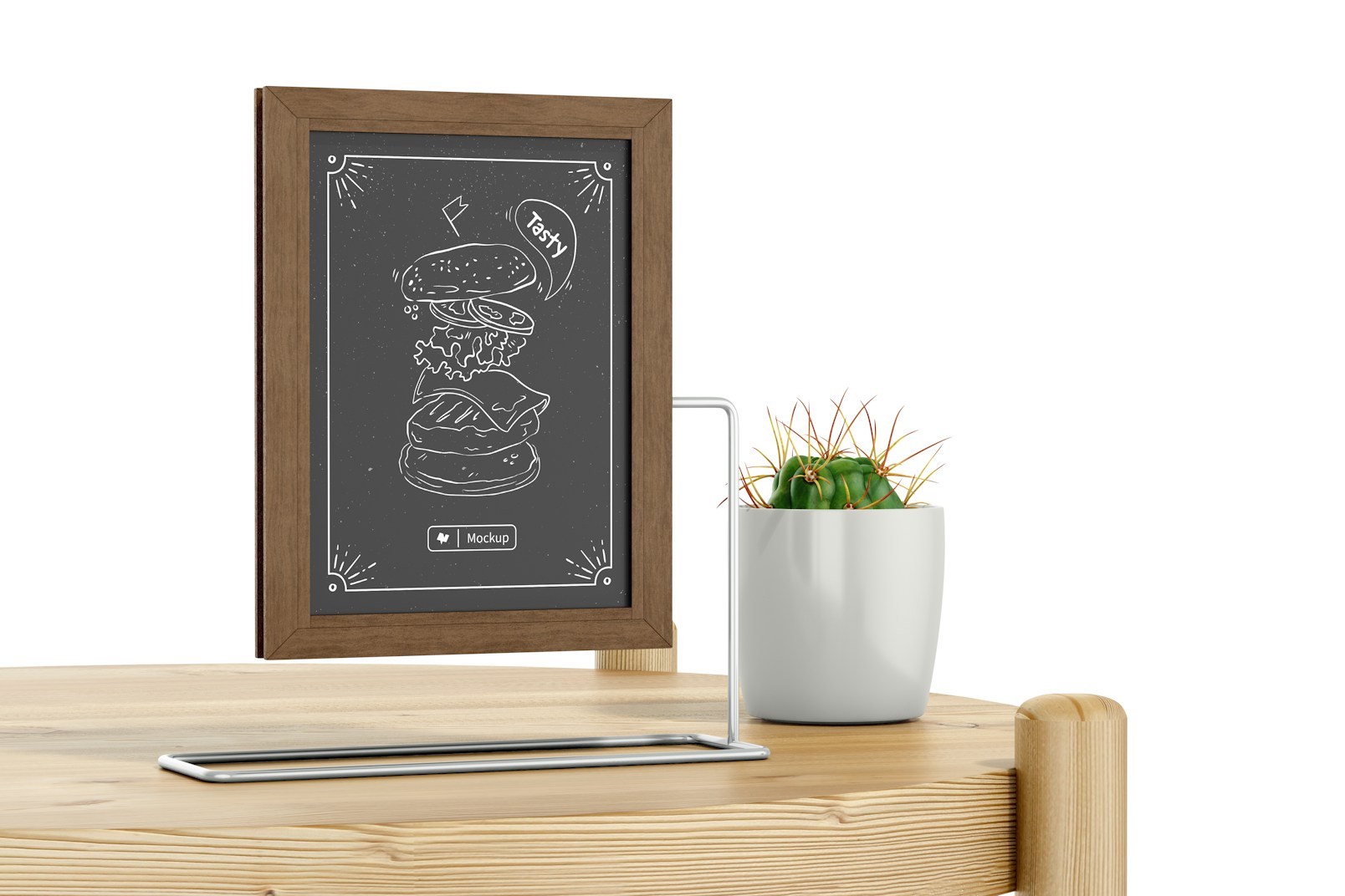 Chalkboard with Metal Stand on Table Mockup