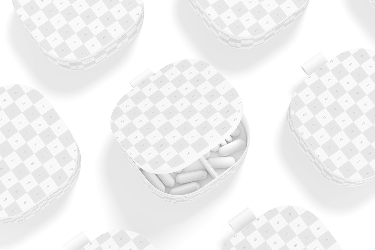 Plastic Pill Boxes Mockup, Mosaic