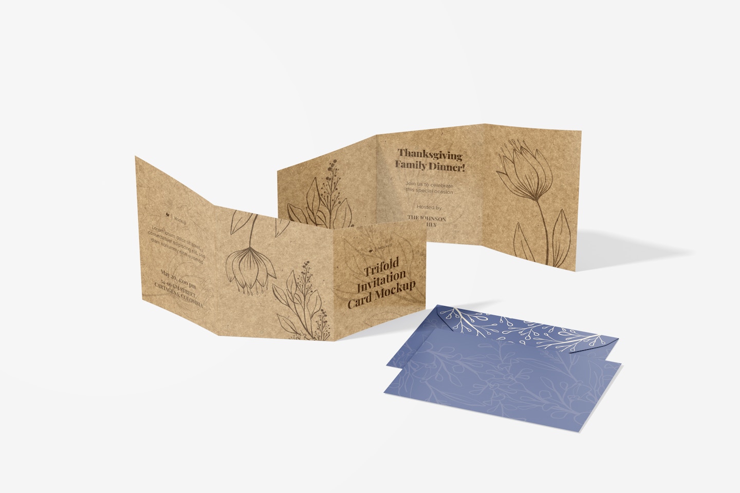 Trifold Invitation Card Mockup, Front View