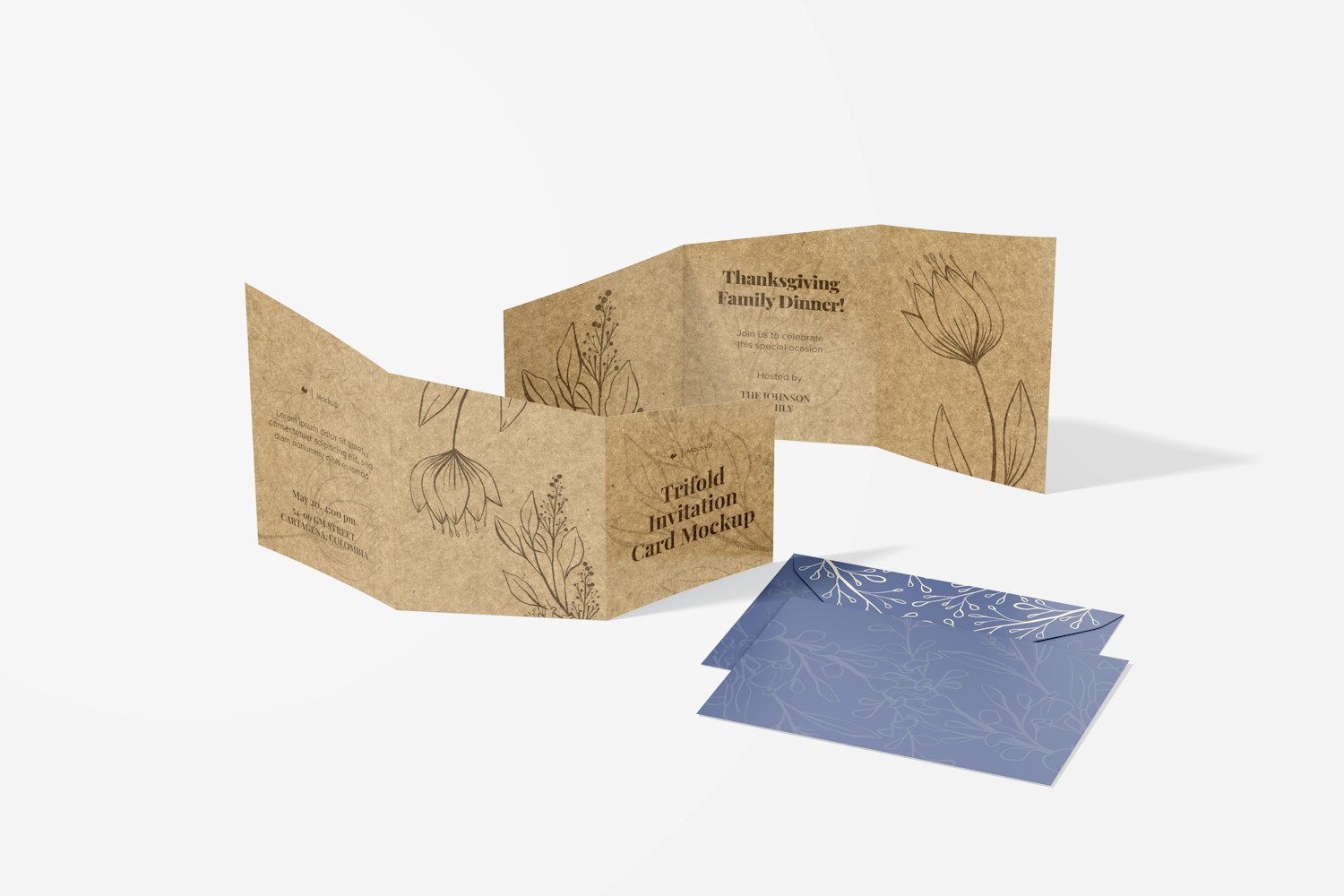 Trifold Invitation Card Mockup, Front View